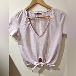Zara pale pink tie up T-shirt